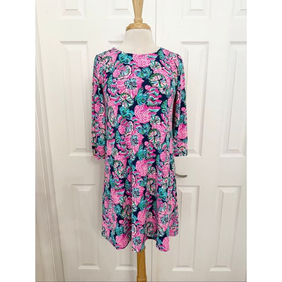 Lilly Pulitzer UPF 50+ Oyster Bay Navy Shroom With A View Solia Dress Size Small - Picture 1 of 6
